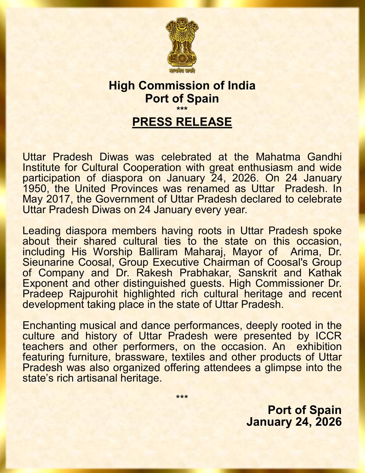 Celebration of Uttar Pradesh Diwas 2026