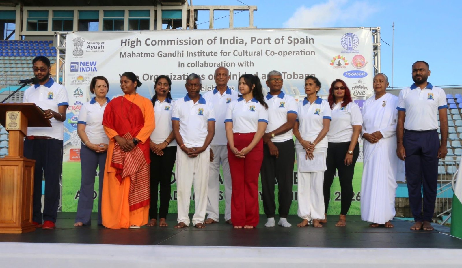 Celebration of Yoga Day at the Ato Boldon Stadium in Trinidad on June 21, 2026.
