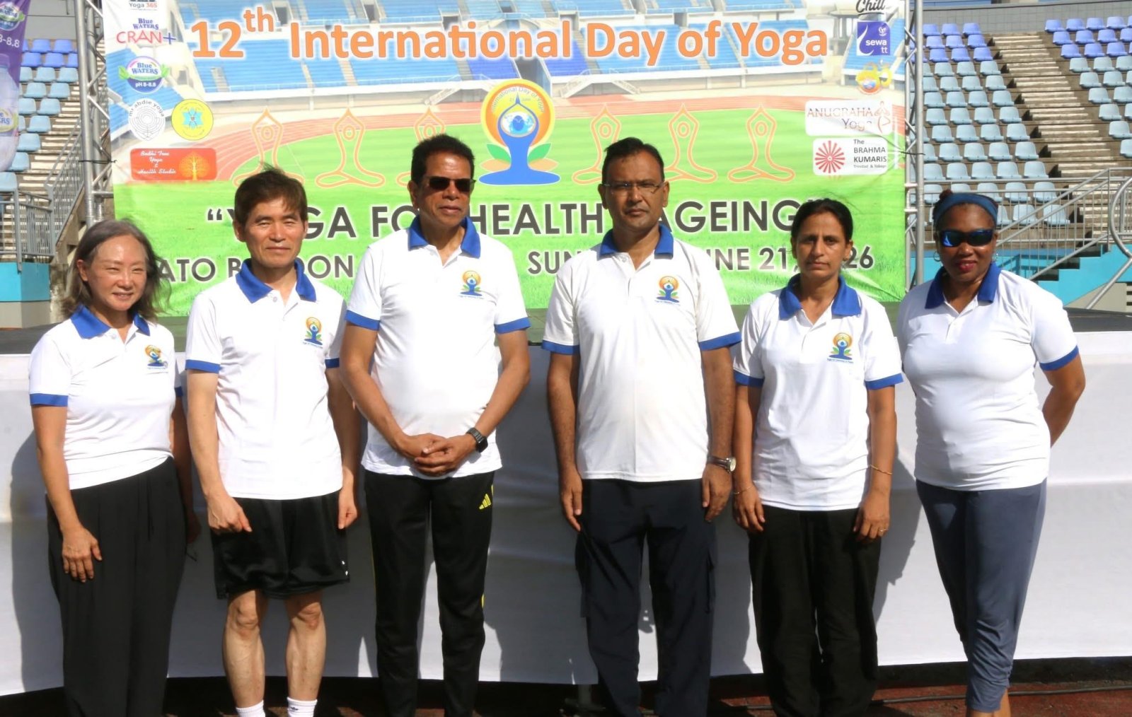 Celebration of Yoga Day at the Ato Boldon Stadium in Trinidad on June 21, 2026.