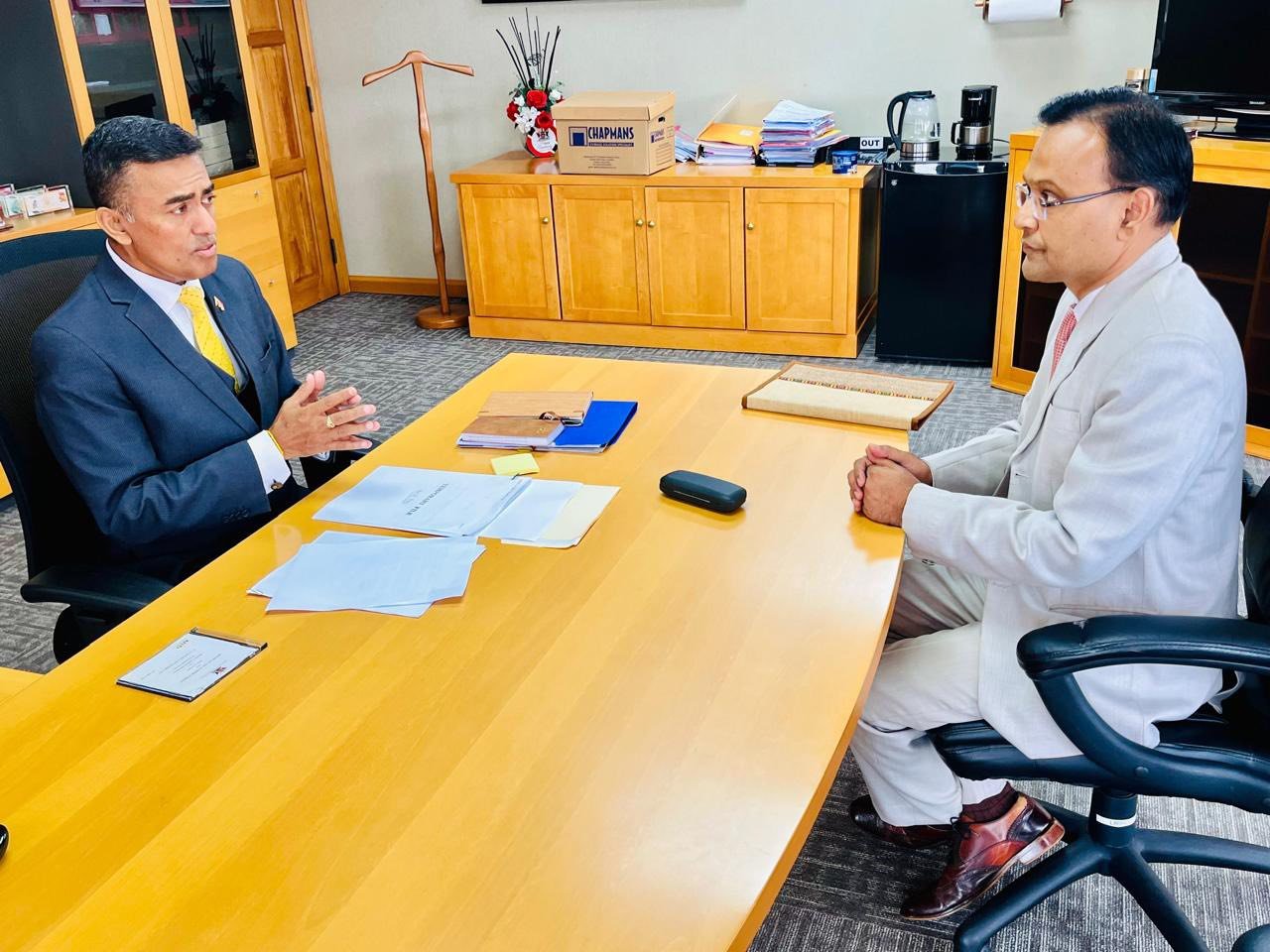 High Commissioner Dr Pradeep Rajpurohit and the  Honorable Shri Davendranath Tancoo, the new Minister of Finance of Trinidad & Tobago