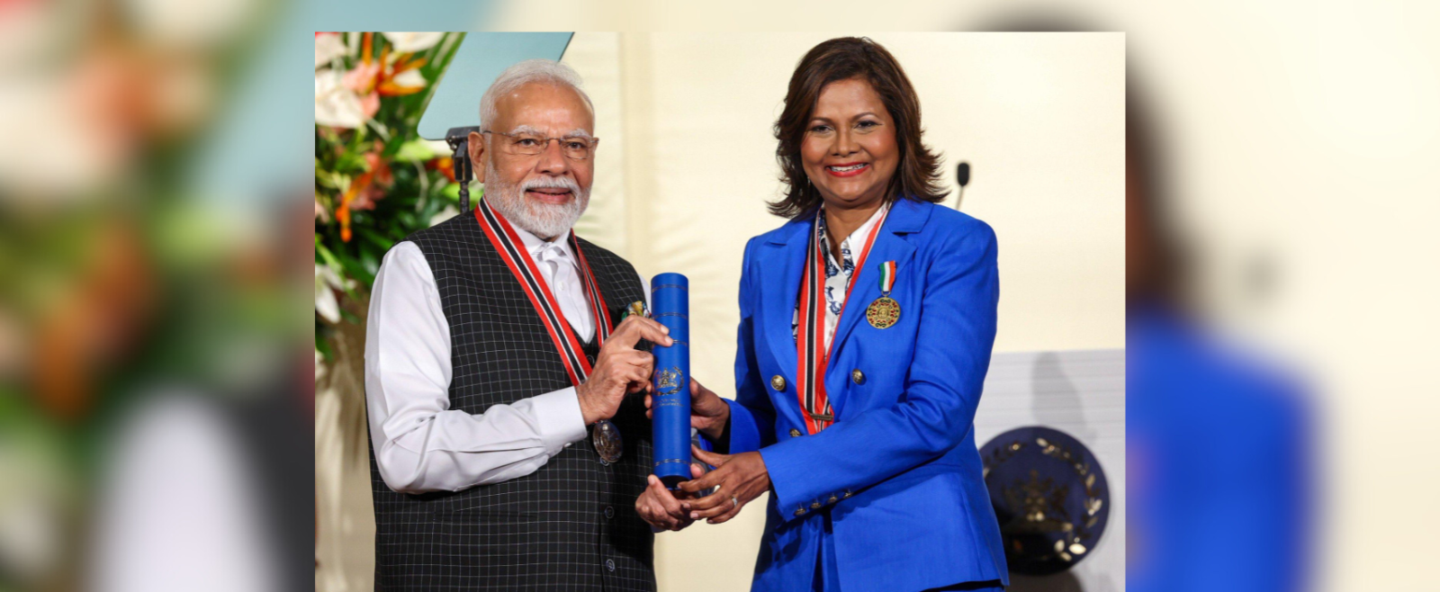The Honourable Shri Narendra Modi was honoured by the people of Trinidad and Tobago with the nation’s highest award, the Order of the Republic of Trinidad and Tobago (ORTT), conferred by Her Excellency Christine Carla Kangaloo, President of the Republic of Trinidad and Tobago.