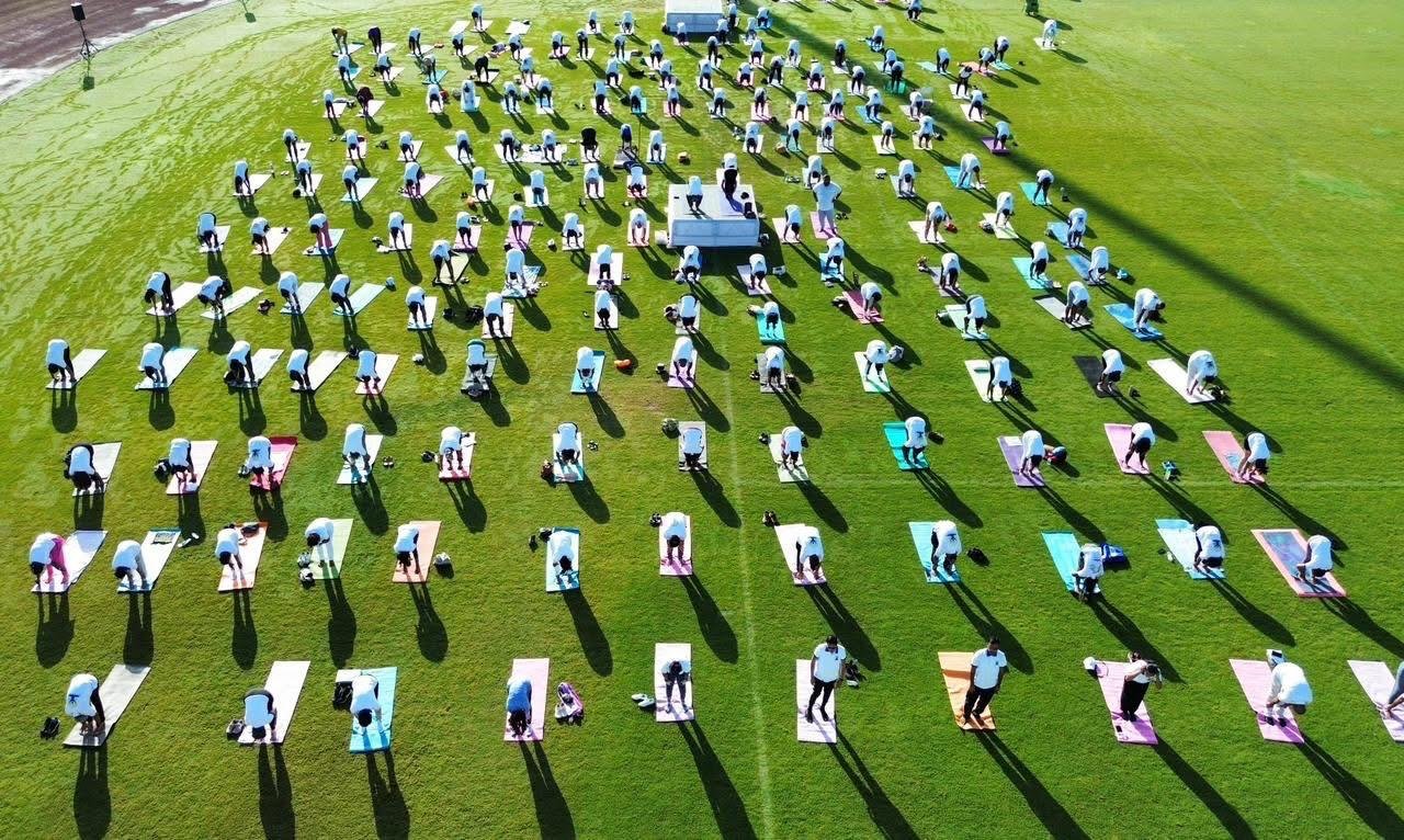 Celebration of Yoga Day at the Ato Boldon Stadium in Trinidad on June 21, 2026.