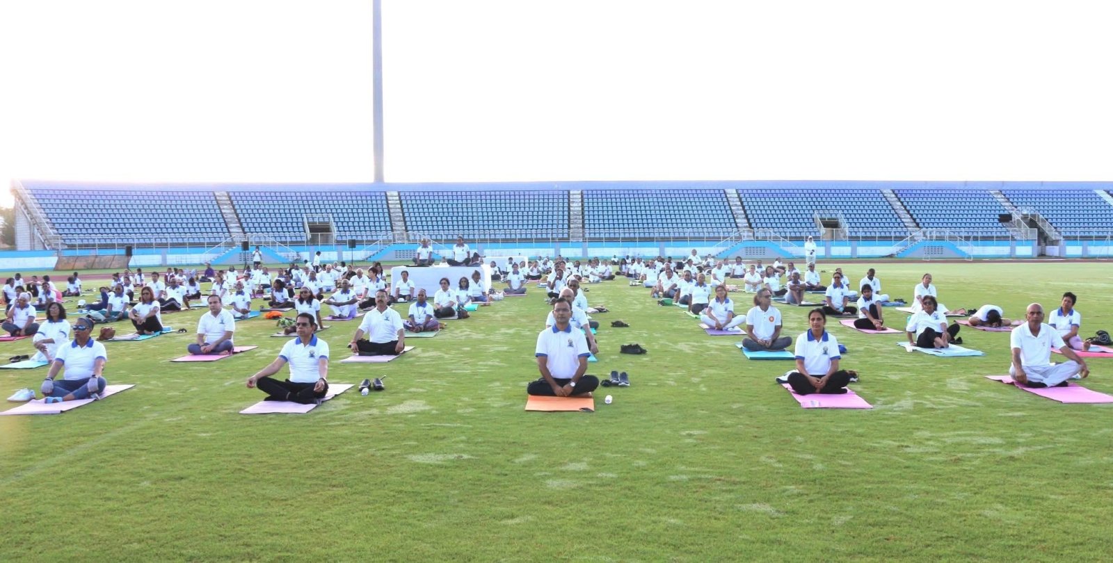 Celebration of Yoga Day at the Ato Boldon Stadium in Trinidad on June 21, 2026.