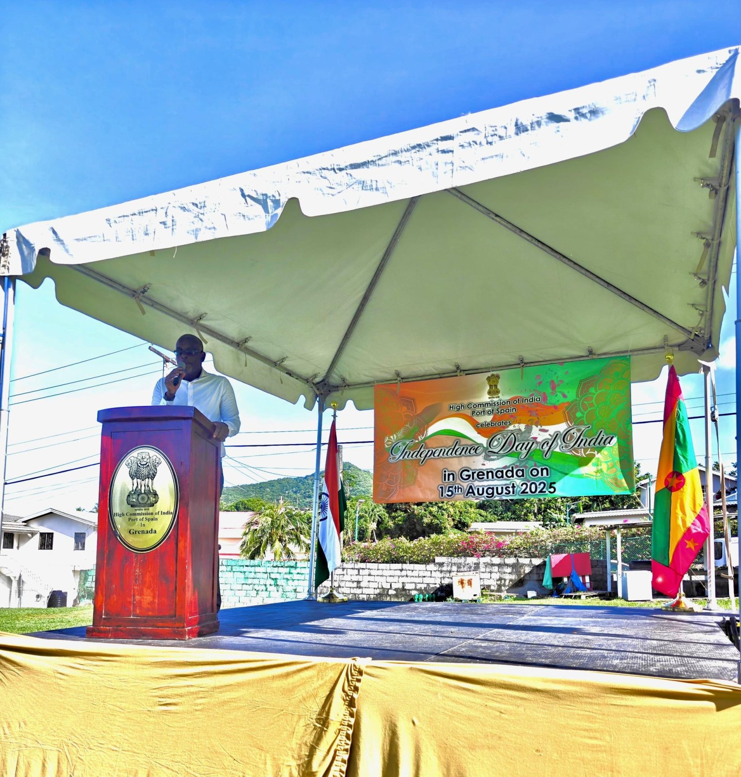 The High Commission of India, in collaboration with the vibrant Indian diaspora, celebrated the 79th Independence Day of India at Tempe Playing Field at the beautiful Spice Island of Grenada. The national flag was ceremoniously unfurled by Dr. Pradeep Rajpurohit, High Commissioner. Hon. Joseph Andall, Minister for Foreign Affairs, Trade and Export Development graced the occasion as the Chief Guest, Mr. Gita Kishore Kumar, Non-resident HC of Grenada to India with other distinguished guests. Prominent members of the Indian diaspora were also presented, reflecting the strong bonds of friendship between India and Grenada.