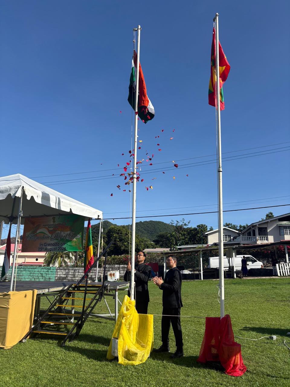 The High Commission of India, in collaboration with the vibrant Indian diaspora, celebrated the 79th Independence Day of India at Tempe Playing Field at the beautiful Spice Island of Grenada. The national flag was ceremoniously unfurled by Dr. Pradeep Rajpurohit, High Commissioner. Hon. Joseph Andall, Minister for Foreign Affairs, Trade and Export Development graced the occasion as the Chief Guest, Mr. Gita Kishore Kumar, Non-resident HC of Grenada to India with other distinguished guests. Prominent members of the Indian diaspora were also presented, reflecting the strong bonds of friendship between India and Grenada.