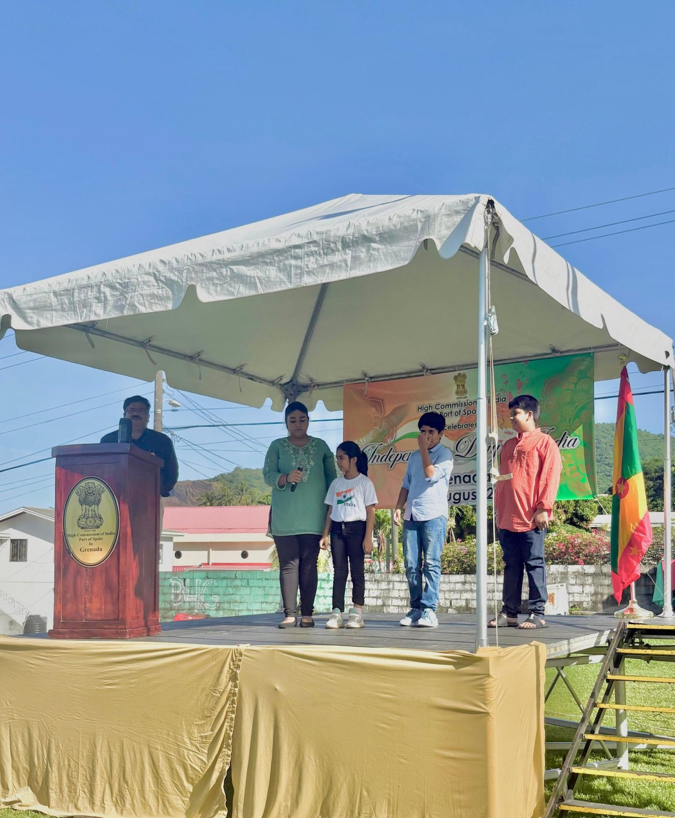 The High Commission of India, in collaboration with the vibrant Indian diaspora, celebrated the 79th Independence Day of India at Tempe Playing Field at the beautiful Spice Island of Grenada. The national flag was ceremoniously unfurled by Dr. Pradeep Rajpurohit, High Commissioner. Hon. Joseph Andall, Minister for Foreign Affairs, Trade and Export Development graced the occasion as the Chief Guest, Mr. Gita Kishore Kumar, Non-resident HC of Grenada to India with other distinguished guests. Prominent members of the Indian diaspora were also presented, reflecting the strong bonds of friendship between India and Grenada.