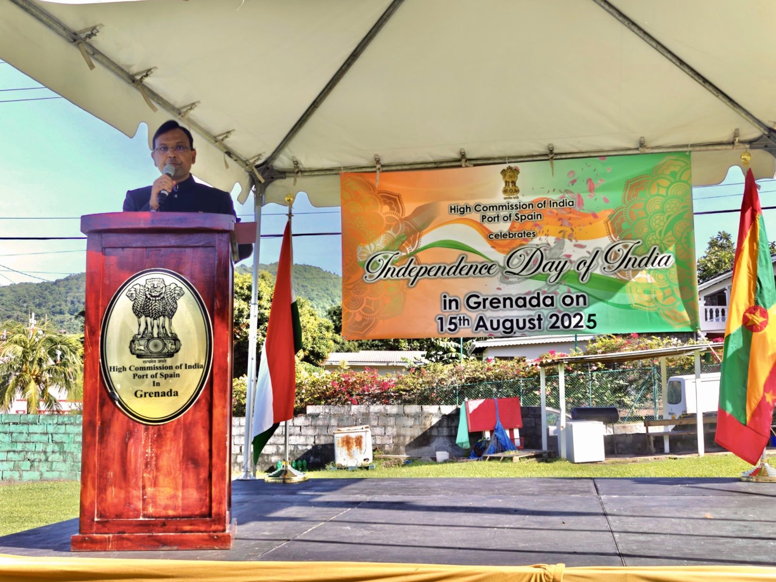 The High Commission of India, in collaboration with the vibrant Indian diaspora, celebrated the 79th Independence Day of India at Tempe Playing Field at the beautiful Spice Island of Grenada. The national flag was ceremoniously unfurled by Dr. Pradeep Rajpurohit, High Commissioner. Hon. Joseph Andall, Minister for Foreign Affairs, Trade and Export Development graced the occasion as the Chief Guest, Mr. Gita Kishore Kumar, Non-resident HC of Grenada to India with other distinguished guests. Prominent members of the Indian diaspora were also presented, reflecting the strong bonds of friendship between India and Grenada.