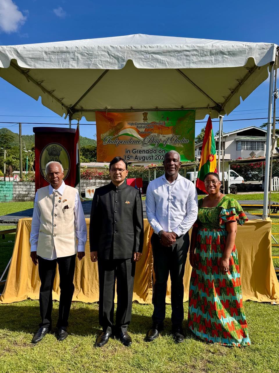 The High Commission of India, in collaboration with the vibrant Indian diaspora, celebrated the 79th Independence Day of India at Tempe Playing Field at the beautiful Spice Island of Grenada. The national flag was ceremoniously unfurled by Dr. Pradeep Rajpurohit, High Commissioner. Hon. Joseph Andall, Minister for Foreign Affairs, Trade and Export Development graced the occasion as the Chief Guest, Mr. Gita Kishore Kumar, Non-resident HC of Grenada to India with other distinguished guests. Prominent members of the Indian diaspora were also presented, reflecting the strong bonds of friendship between India and Grenada.
