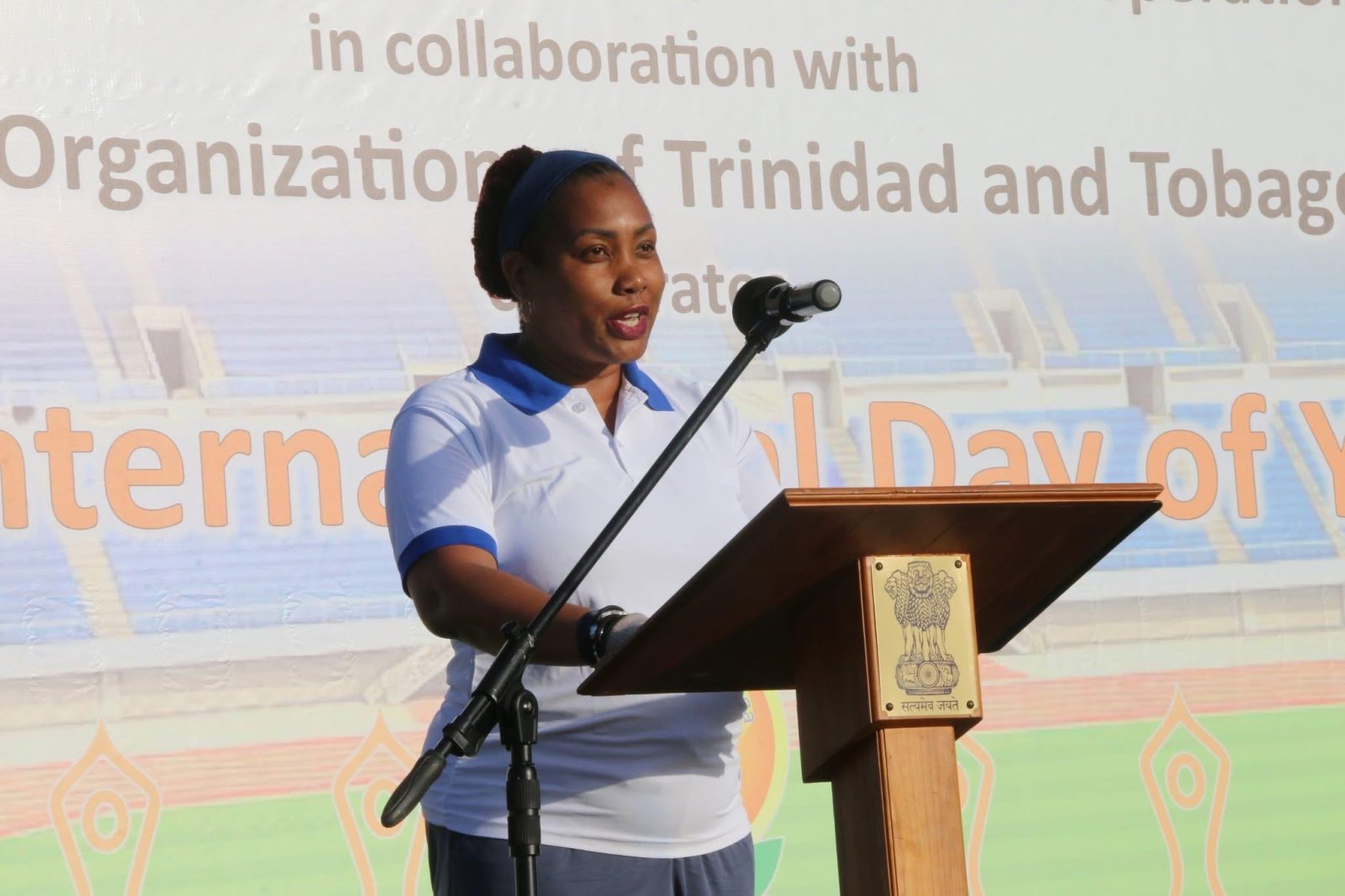 Celebration of Yoga Day at the Ato Boldon Stadium in Trinidad on June 21, 2026.
