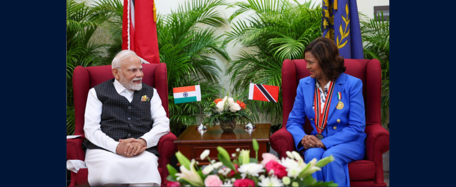Prime Minister of India Shri Narendra Modi, with Her Excellency Christine Carla Kangaloo, President of the Republic of Trinidad and Tobago.