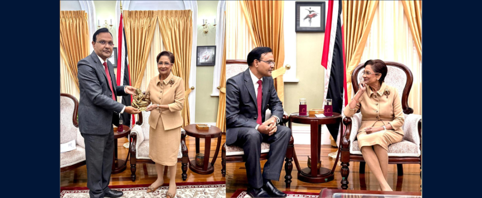 The High Commissioner and the team had the honour to call on Hon’ble Kamla Persad Bissessar at the Red House for a wide-ranging discussion on bilateral relations between India and T&T