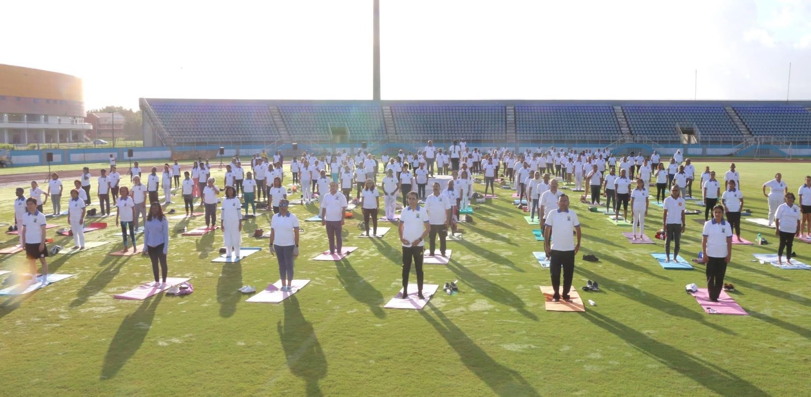 Celebration of Yoga Day at the Ato Boldon Stadium in Trinidad on June 21, 2026.