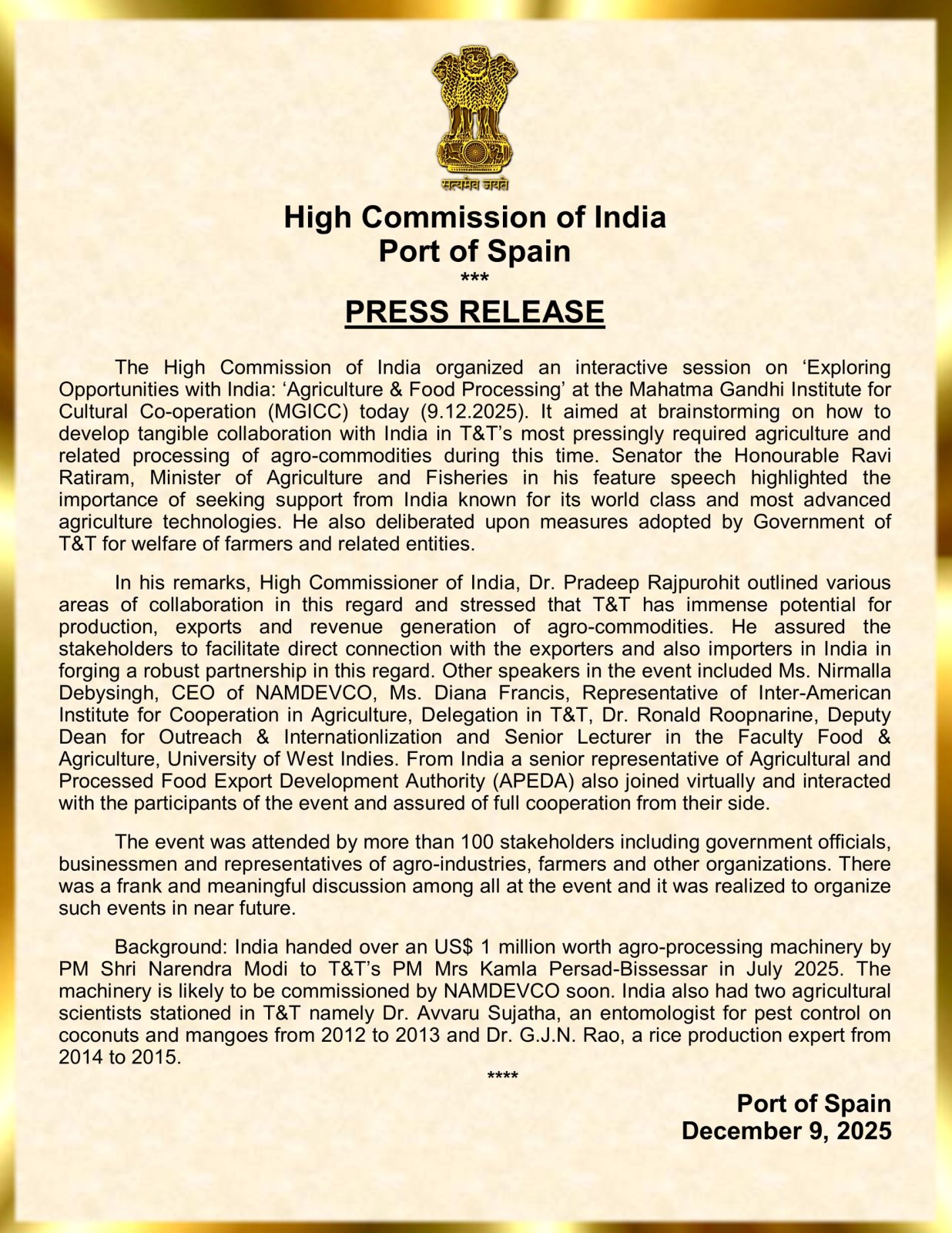 Exploring Opportunities with India in Agriculture & Food Processing