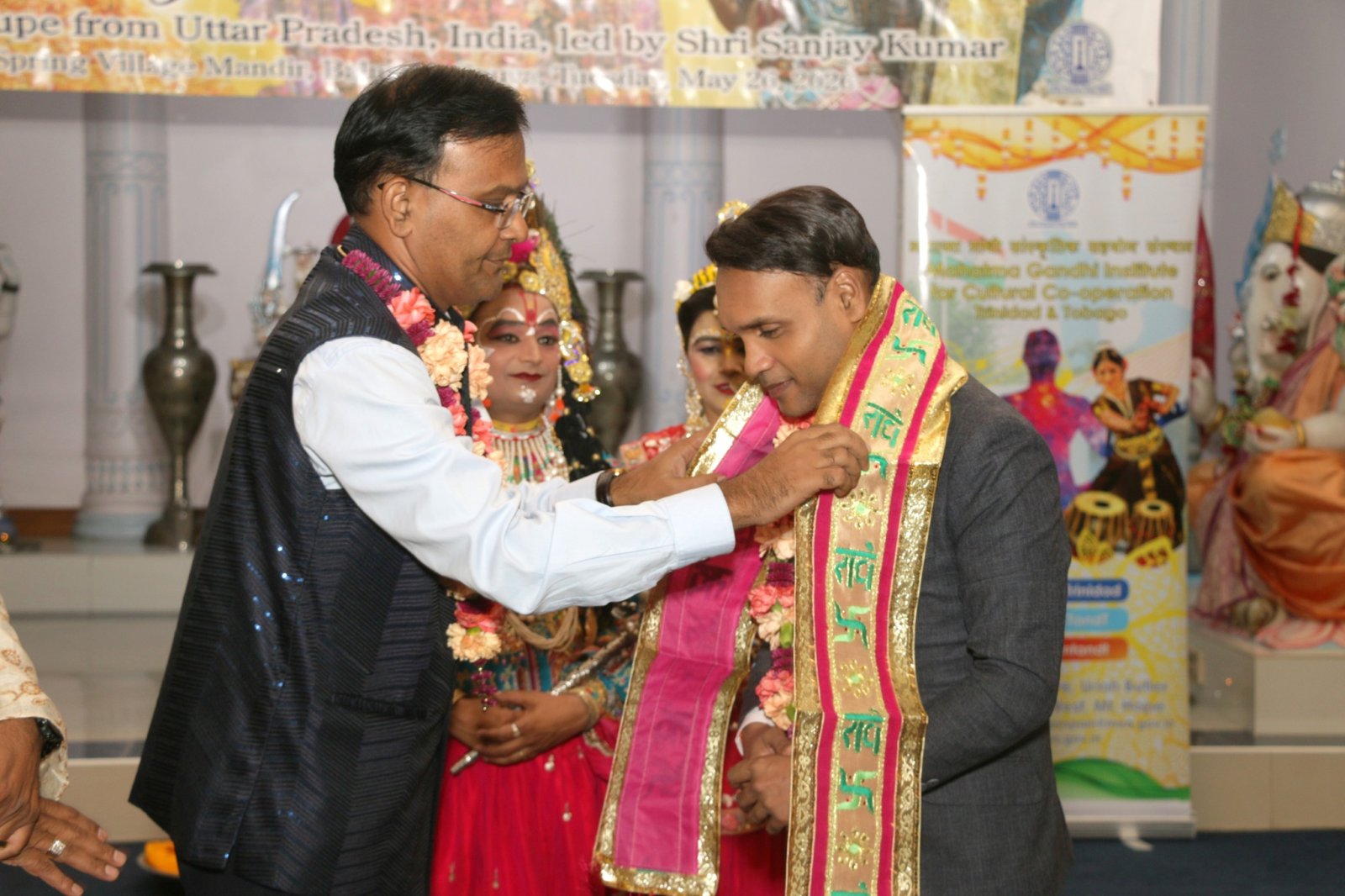 Brij Lok Manch Dance Group performing at the Spring Village Mandir, Couva on the occasion of Indian Arrival Day