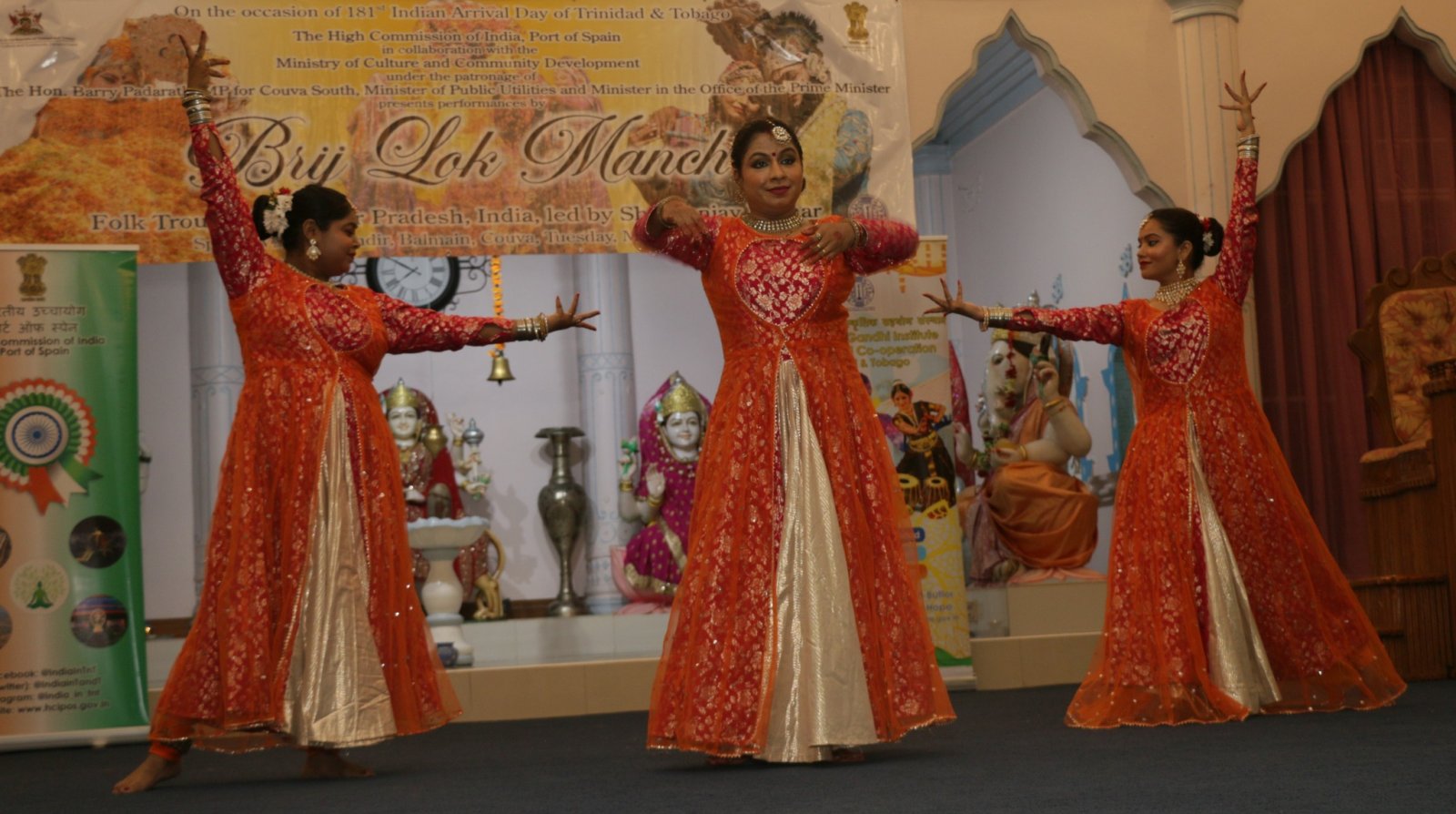 Brij Lok Manch Dance Group performing at the Spring Village Mandir, Couva on the occasion of Indian Arrival Day