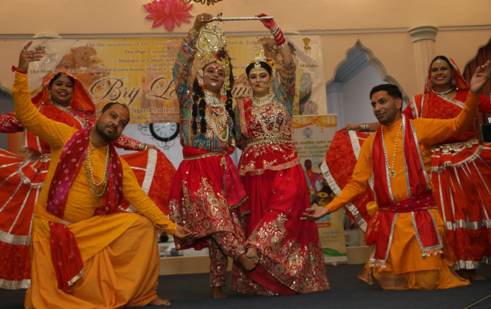 Brij Lok Manch Dance Group performing at the Spring Village Mandir, Couva on the occasion of Indian Arrival Day