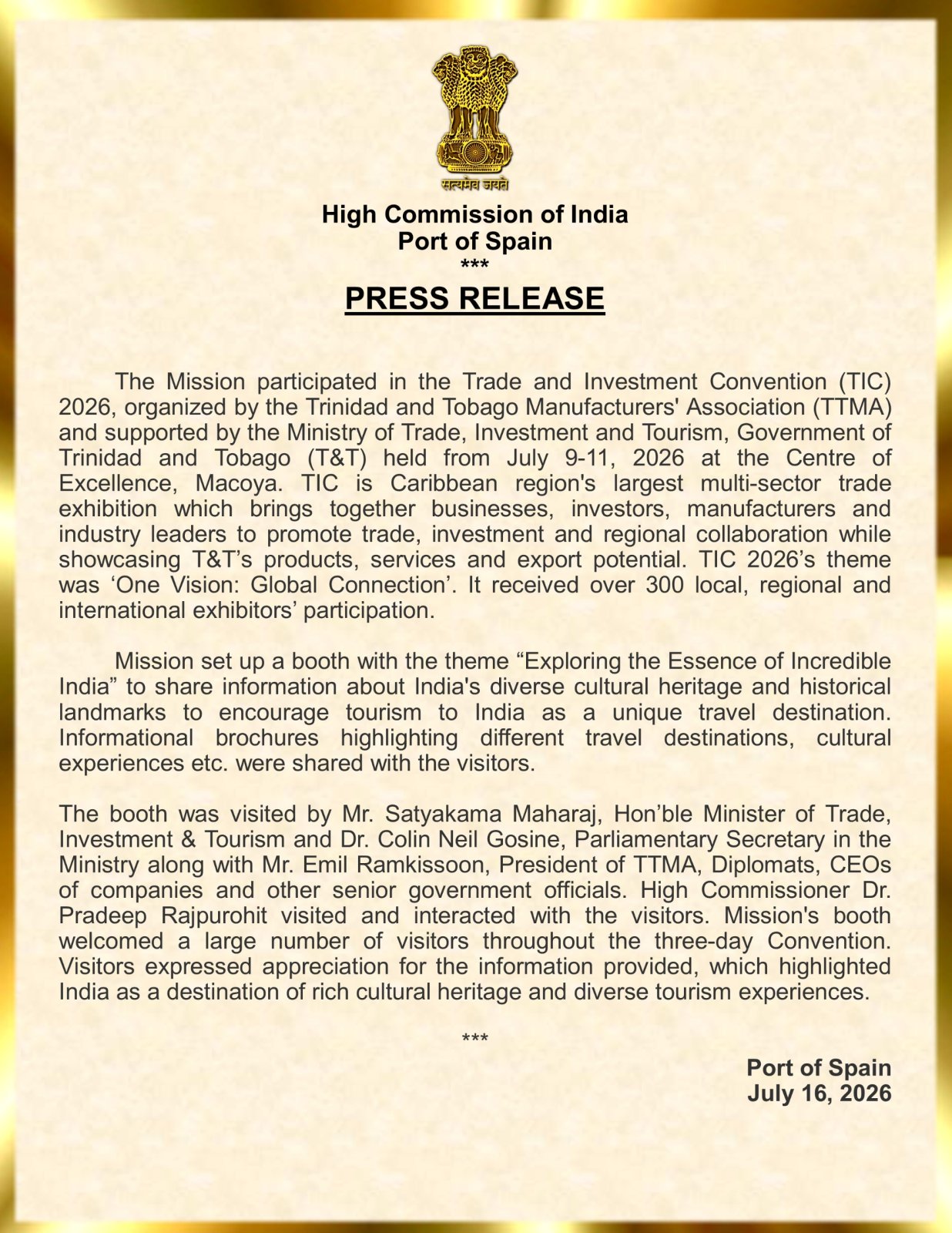 Participation In Trade and Investment Convention 2026.