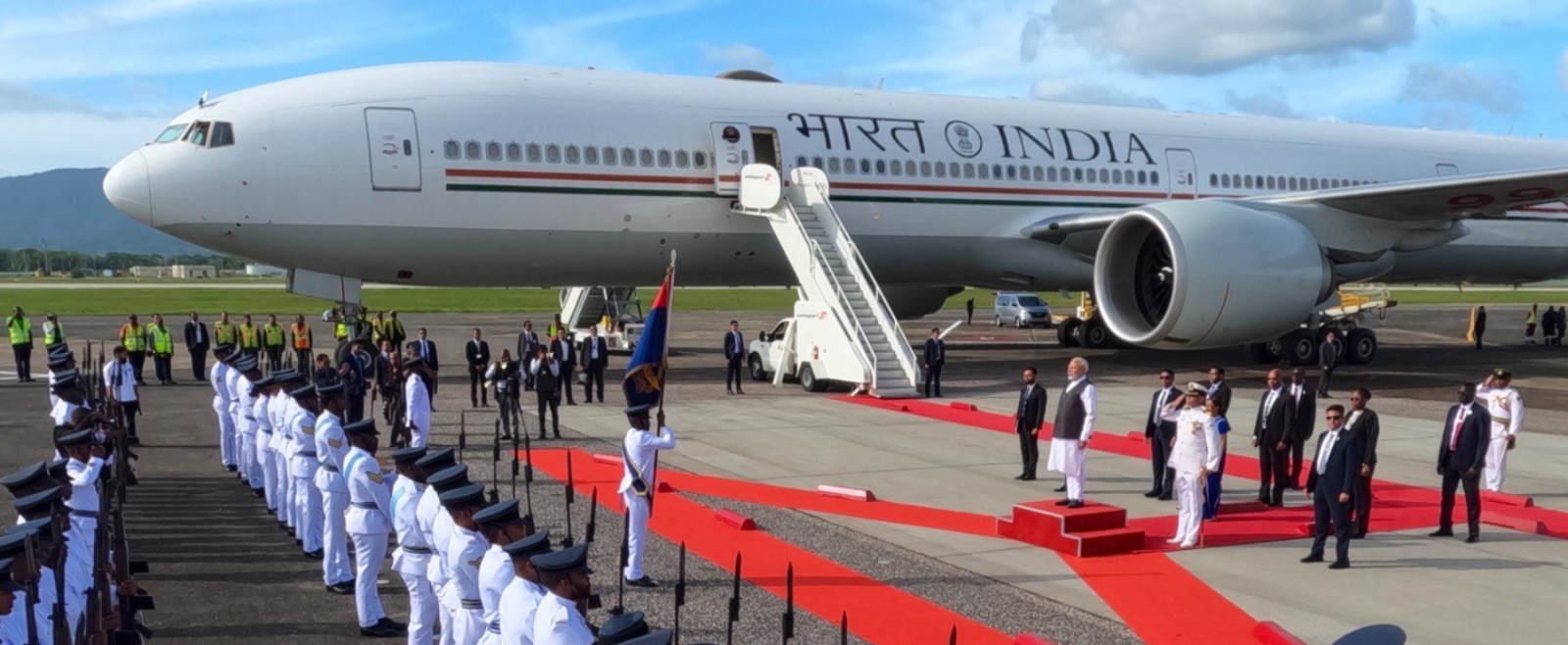 Prime Minister of India Shri Narendra Modi receives Guard of Honour upon his arival in Port of Spain Trinidad and Tobago on 3rd July 2025