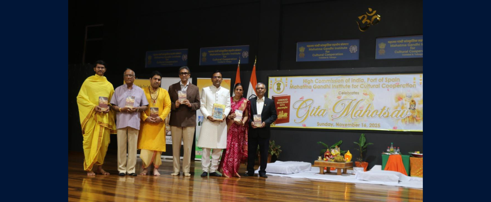 Celebration of Gita Mahotsav 2025 at MGICC on November 16, 2025 with participation of Honourable Jagdeo Singh, Speaker of the House of Representatives, and Senator the Honourable Pundit Prakash Persad, Minister of Tertiary Education and Skills Training.