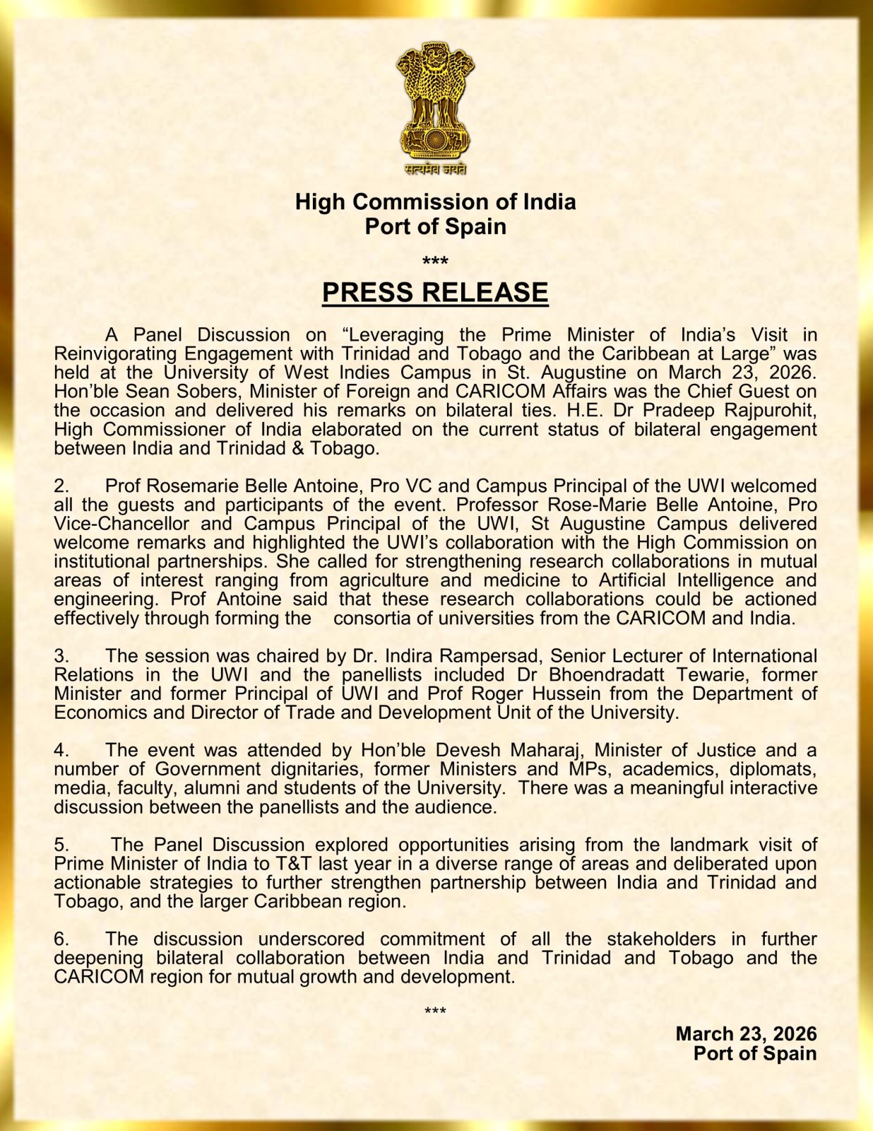 Panel Discussion at the University of the West Indies Campus in St. Augustine on March 23, 2026