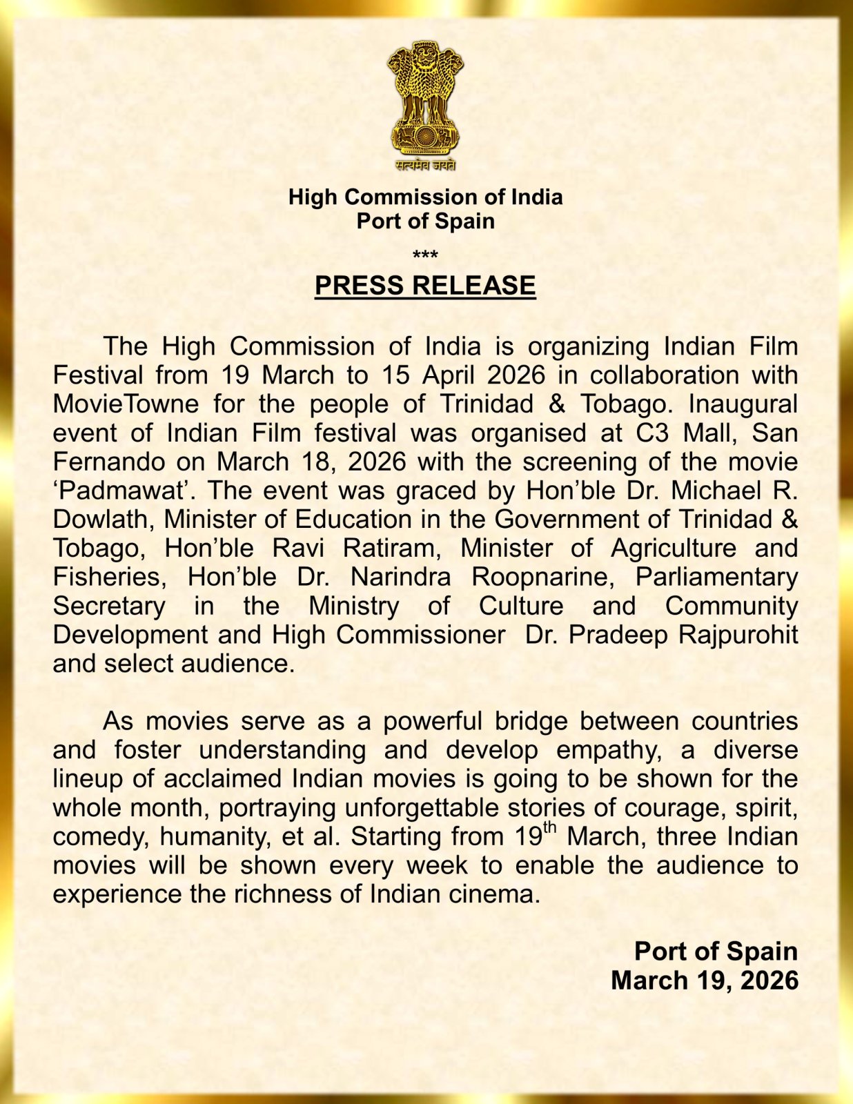 Indian Film Festival in T&T