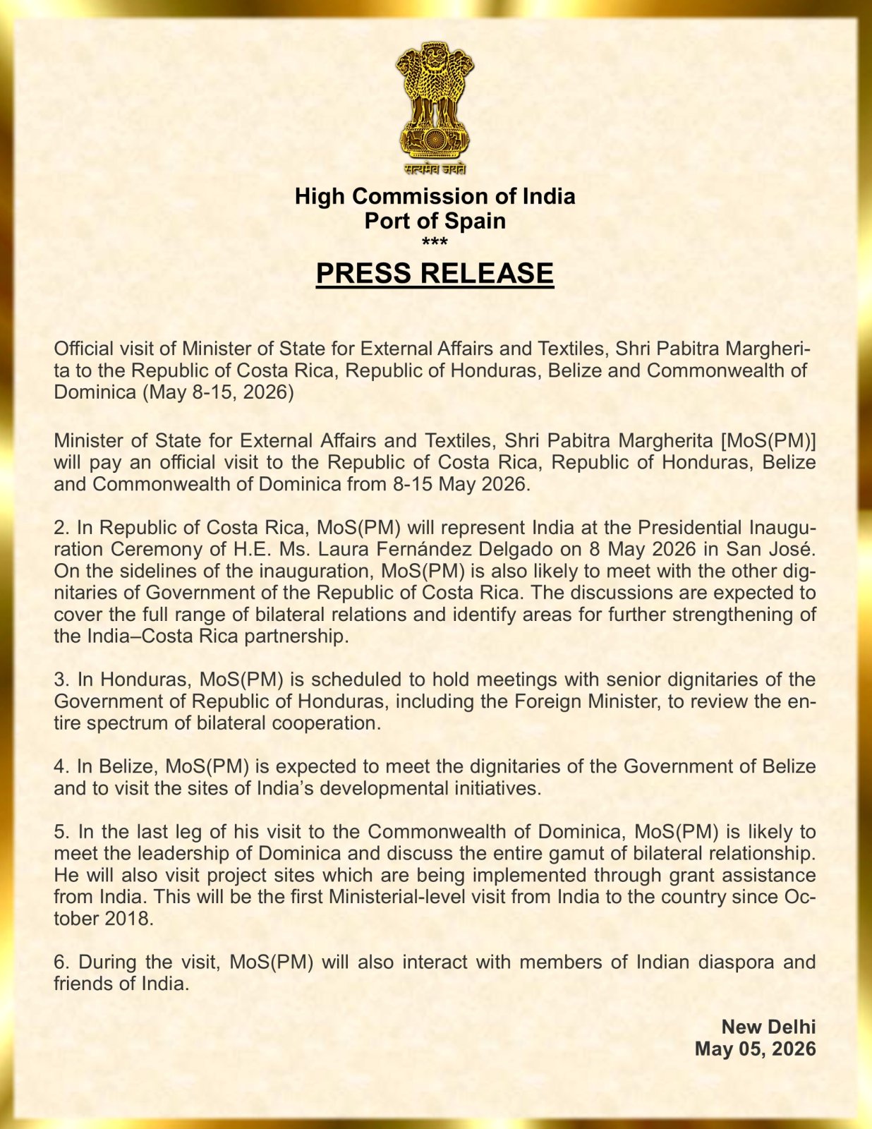 Visit of MoS for External Affairs Shri Pabitra Margherita to Dominica