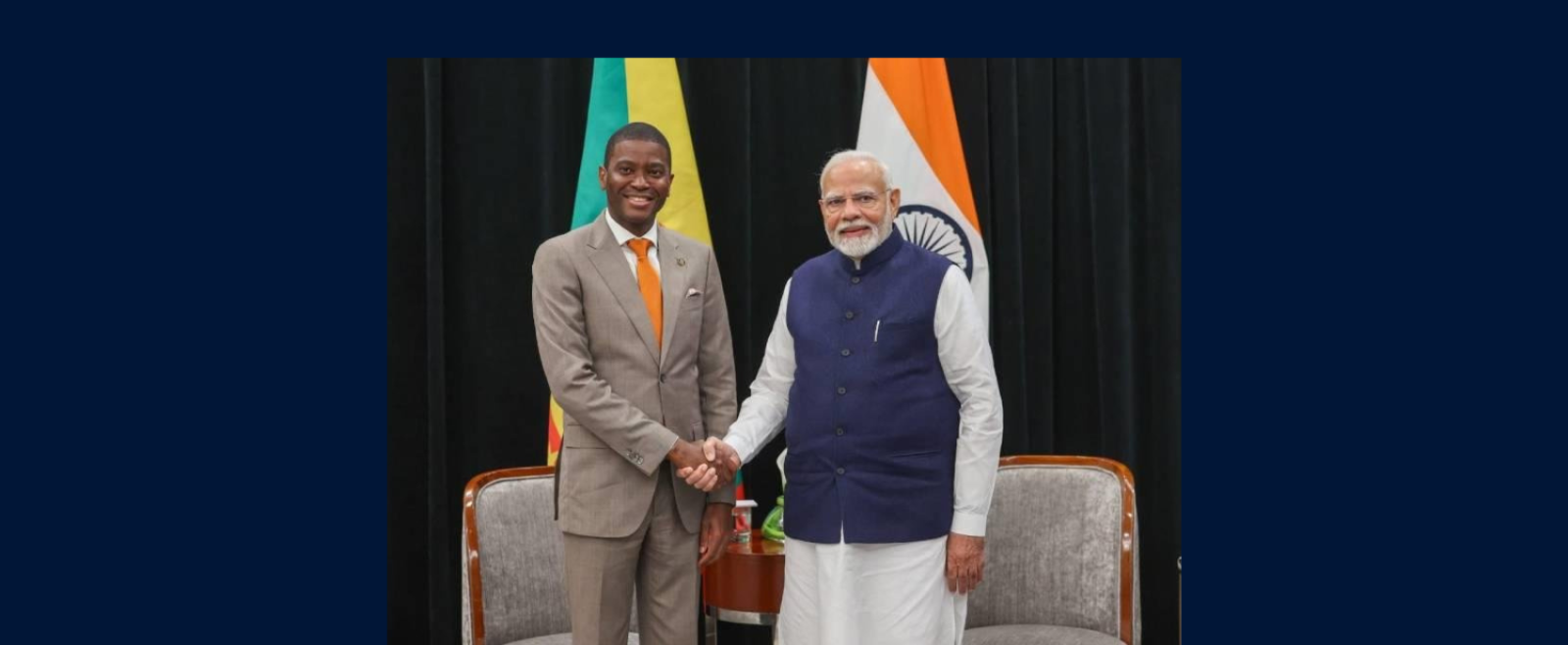 Prime Minister Shri Narendra Modi met Hon'ble Dickon Mitchell PM of Grenada during the India-CARICOM Summit  on the sidelines of the 2nd India-CARICOM Summit in Guyana on 20 November, 2024.    Discussions were held on development cooperation in a range of areas, including education, ICT, healthcare, food security, cricket, capacity building, sustainable development, among others.