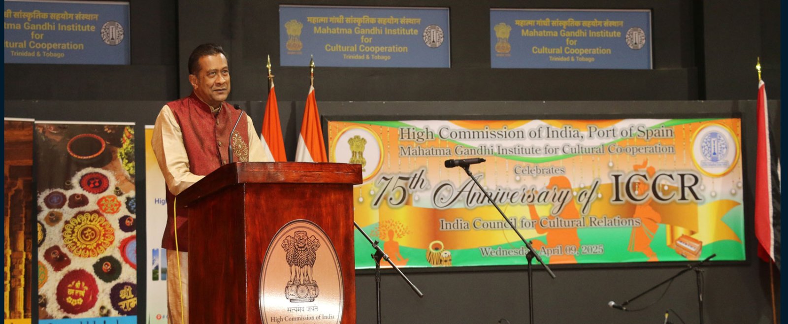 Senator the Honorable Deoroop Teemal addressing the audience on the occasion of 75th Anniversary of Indian Council of Cultural Relations on April 09, 2025.