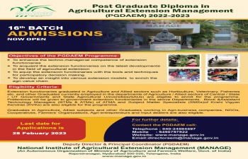 IIM Ahmedabad, 16th Batch Admission on Post Graduate Diploma in Agricultural Extension Management.